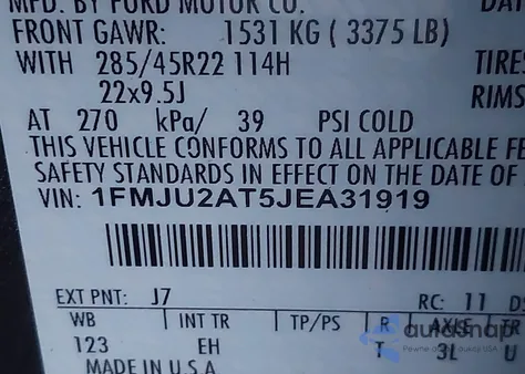 2018 Ford Expedition Limited from USA, damaged, VIN 1FMJU2AT5JEA31919